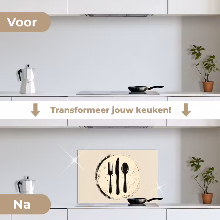 Zwart - Bestek - Rondje keuken achterwand spatscherm klein -voor_na_NL