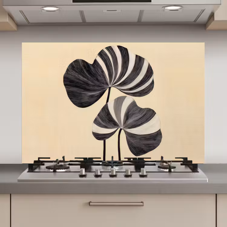 Zwart - Bladeren - Strepen - Minimalistisch keuken achterwand spatscherm klein -3d_website