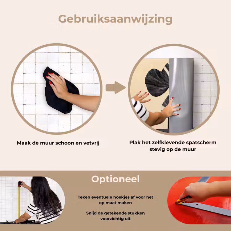 Zwart - Bladeren - Strepen - Minimalistisch keuken achterwand spatscherm klein -gebruiksaanwijzing_NL