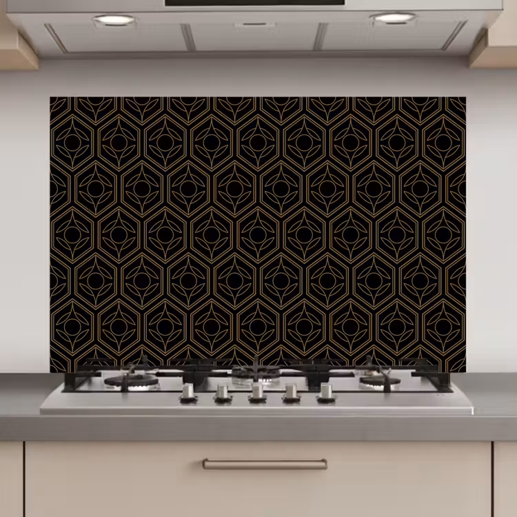 Zwart - Goud - Bloemenkern keuken achterwand spatscherm klein 900 -3d_website