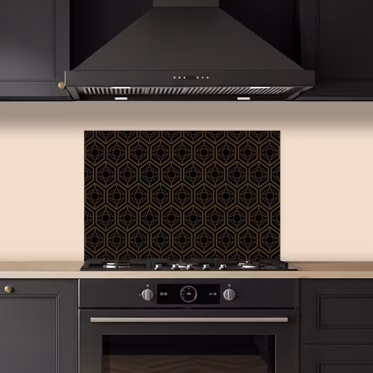 Zwart - Goud - Bloemenkern keuken achterwand spatscherm klein 900 -sfeer1