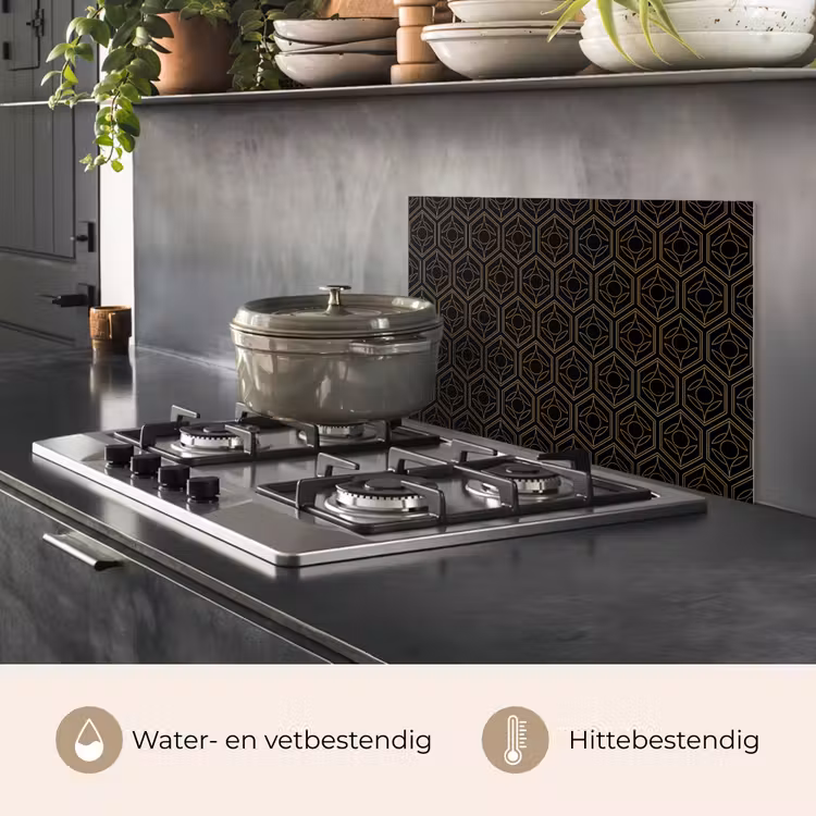 Zwart - Goud - Bloemenkern keuken achterwand spatscherm klein 900 -usp_NL