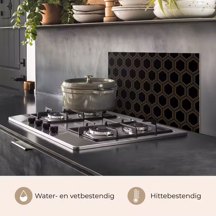 Zwart - Goud - Zeshoek keuken achterwand spatscherm klein 900 -usp_NL