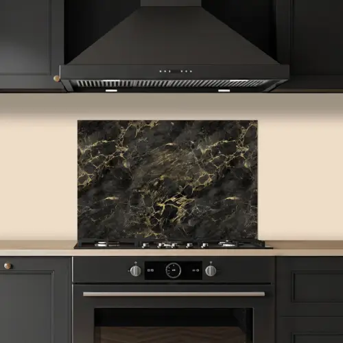 Zwart - Marmer - Goud - Nerf keuken achterwand spatscherm klein 900 -sfeer1