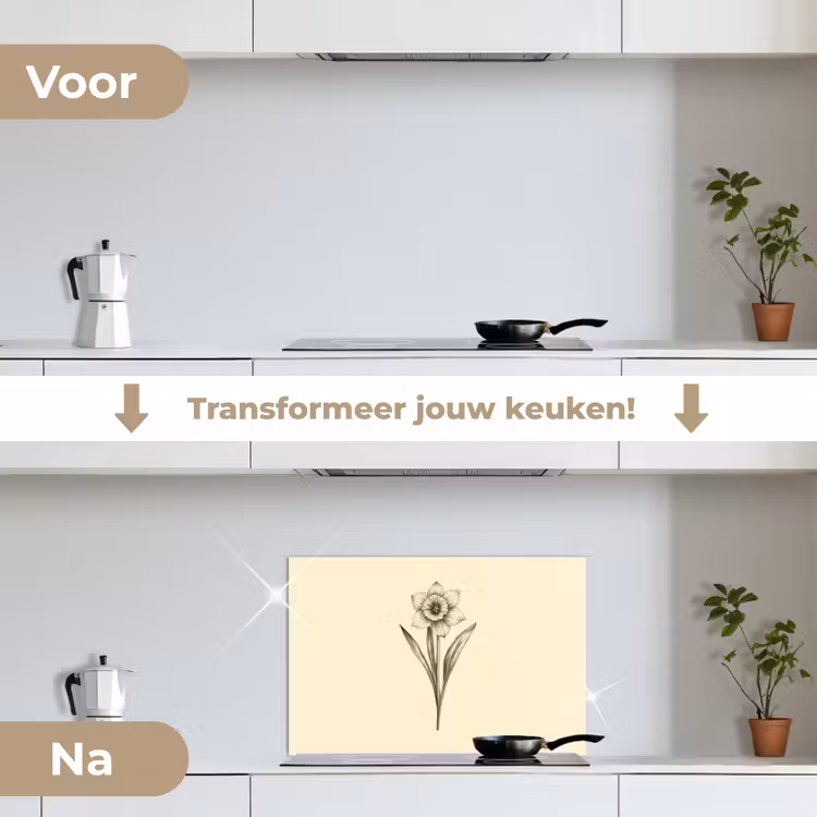 Zwart - Narcis - Illustratie keuken achterwand spatscherm klein -voor_na_NL