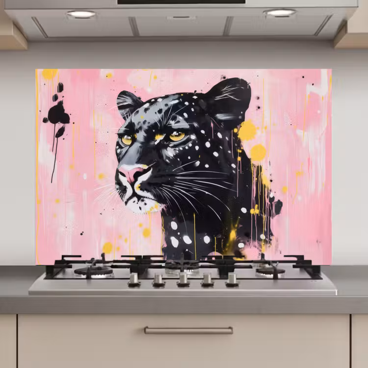 Zwart - Panter - Roze - Abstract keuken achterwand spatscherm klein -3d_website