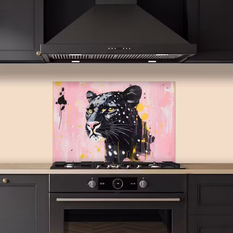 Zwart - Panter - Roze - Abstract keuken achterwand spatscherm klein -sfeer1