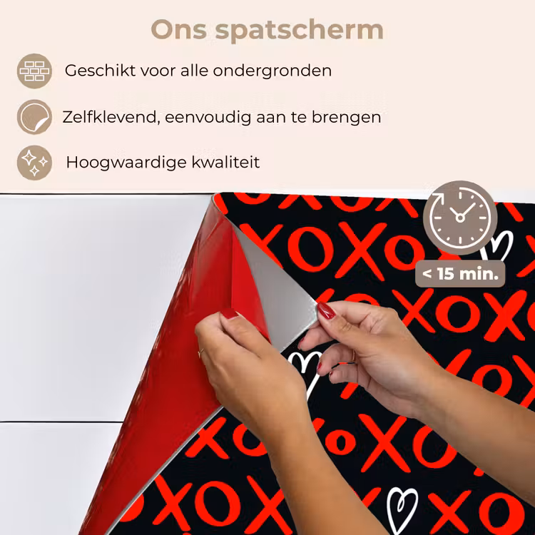 Zwart - Rood - Contrast - Liefde keuken achterwand spatscherm klein 900 -spatscherm_NL