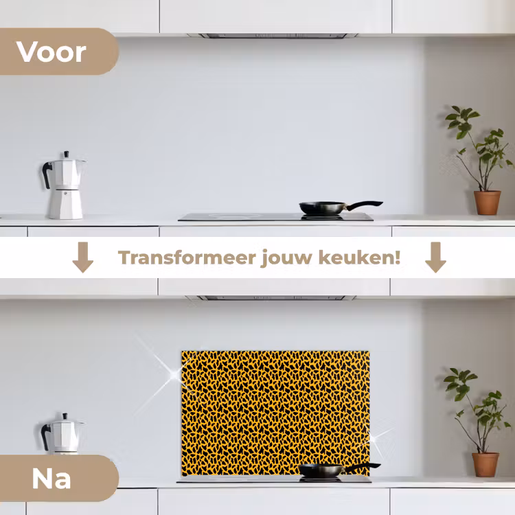 Zwart - Vlekken - Oranje - Dier keuken achterwand spatscherm klein 900 -voor_na_NL