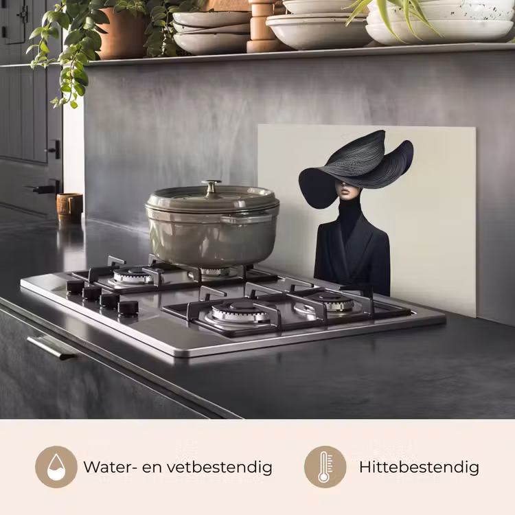 Zwart - Vrouw - Hoed keuken achterwand spatscherm klein -usp_NL