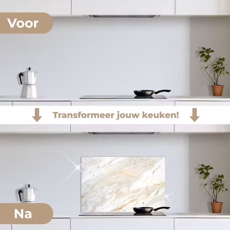Zwart-wit foto van marmer keuken achterwand spatscherm klein -voor_na_NL