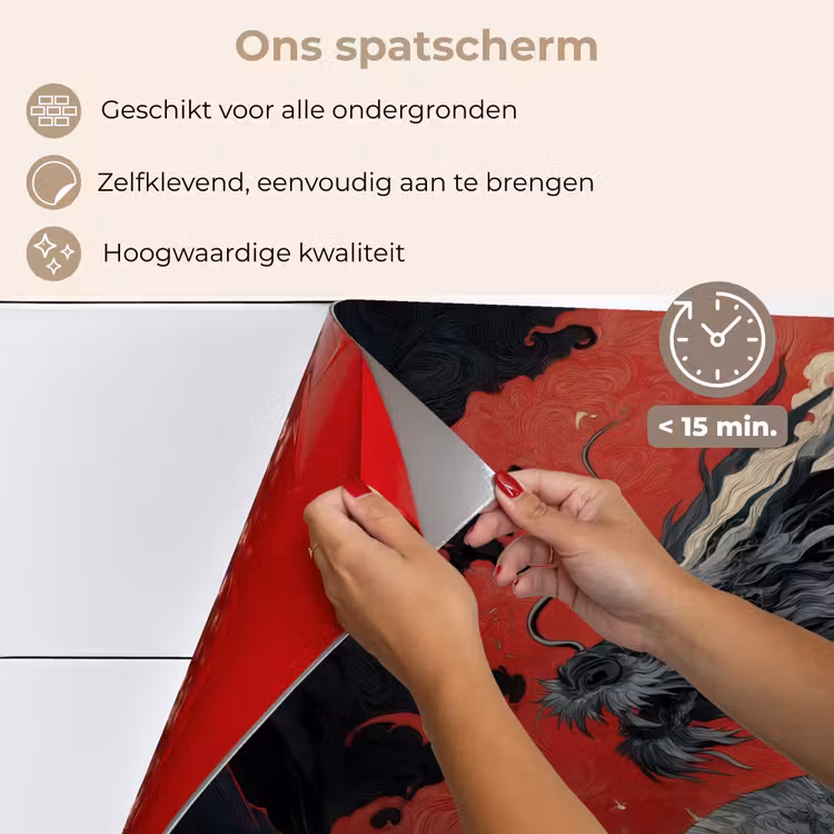 Zwarte draak - Rookwolken - Rood keuken achterwand spatscherm klein -spatscherm_NL