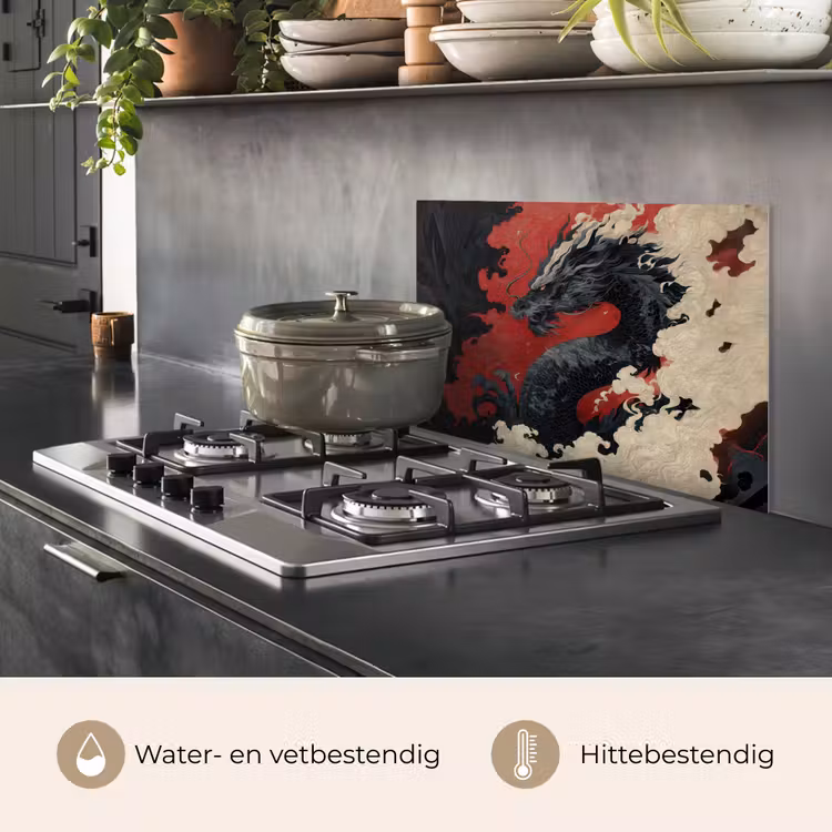 Zwarte draak - Rookwolken - Rood keuken achterwand spatscherm klein -usp_NL