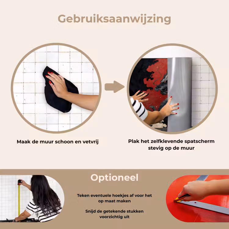 Zwarte draak - Rookwolken - Rood keuken achterwand spatscherm klein -gebruiksaanwijzing_NL