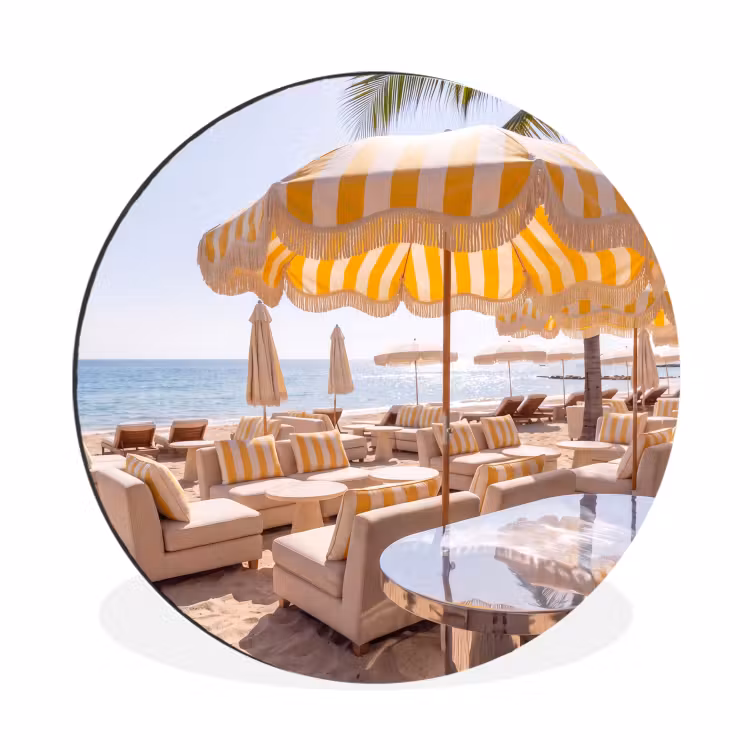 Strand - Ligbedden - Vakantie - Modern - Geel Wandcirkel aluminium klein -3d