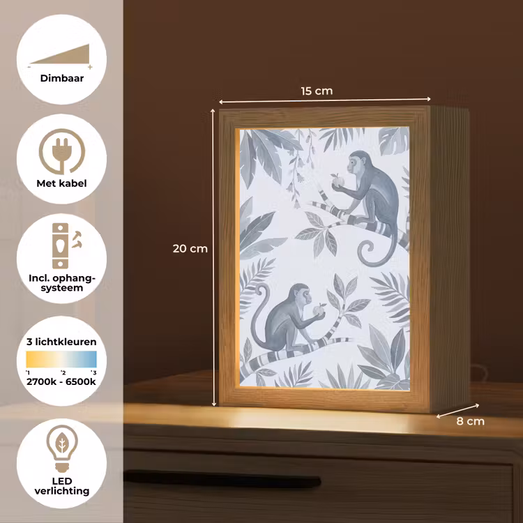 Aap - Boom - Bladeren - Jungle - Illustratie Light Box met kabel (Tafellamp) klein -USP_NL