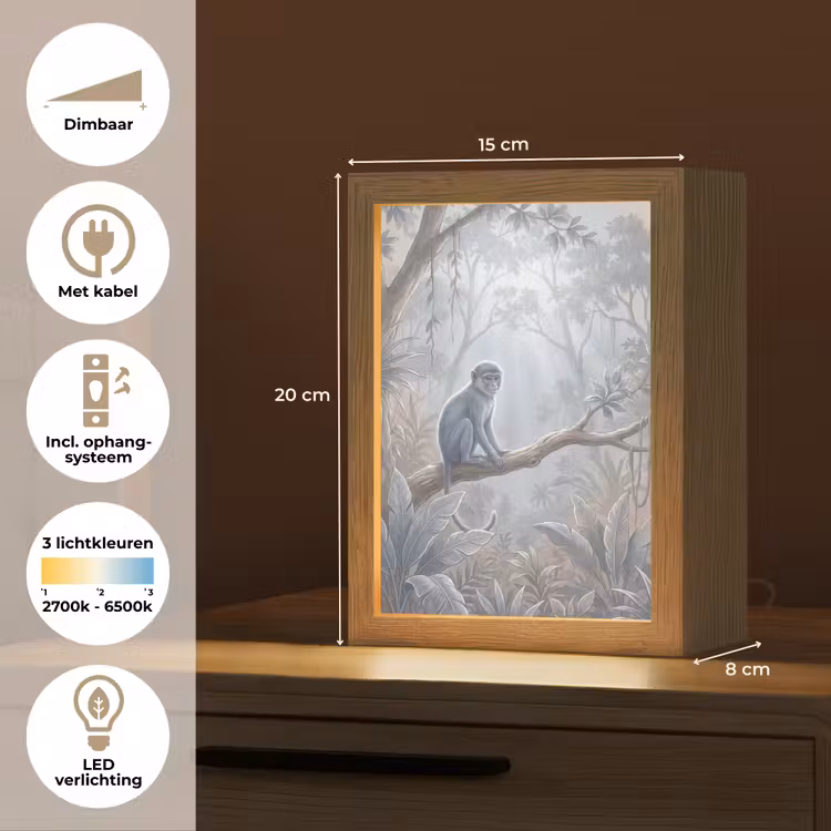 Aap - Boom - Jungle - Natuur - Grijs Light Box met kabel (Tafellamp) klein -USP_NL