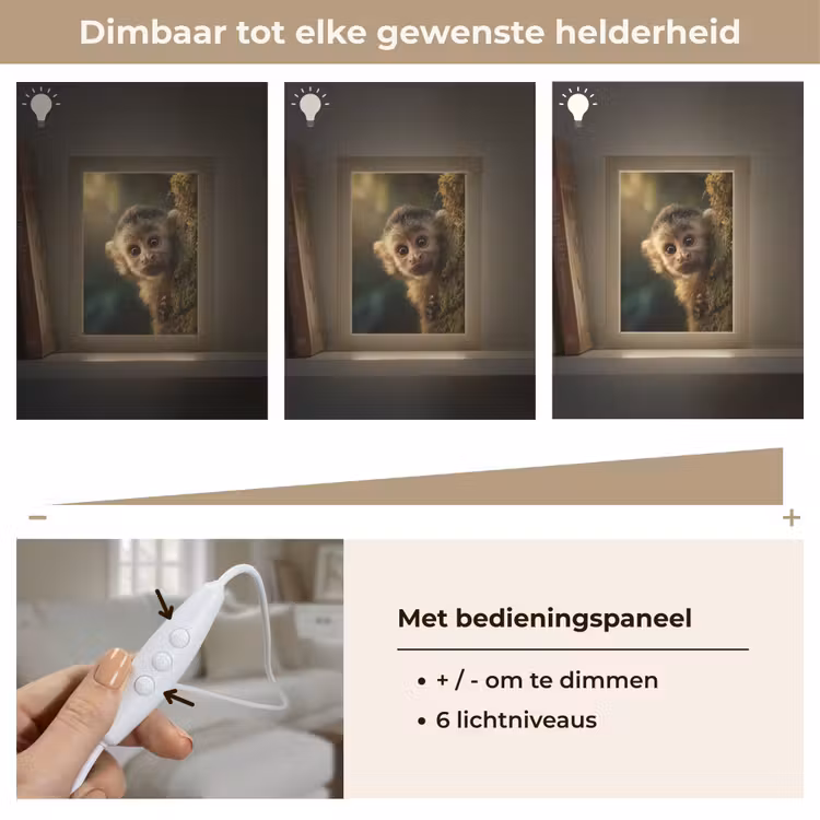 Aap - Boomstronk - Bruin Light Box met kabel (Tafellamp) klein -USP_dimbaarNL