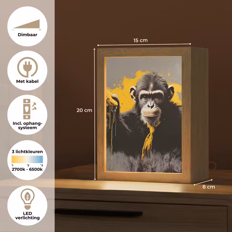 Aap - Chimpansee - Banaan - Geel - Dieren - Stropdas Light Box met kabel (Tafellamp) klein -USP_NL