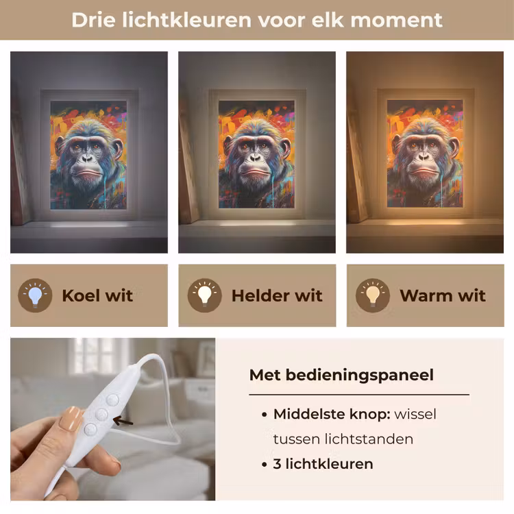 Aap - Gorilla - Graffiti - Dieren - Kleuren Light Box met kabel (Tafellamp) klein -USP_lichtkleurNL