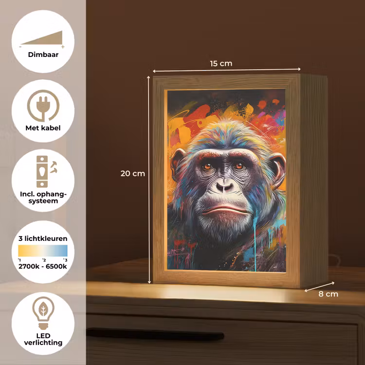 Aap - Gorilla - Graffiti - Dieren - Kleuren Light Box met kabel (Tafellamp) klein -USP_NL