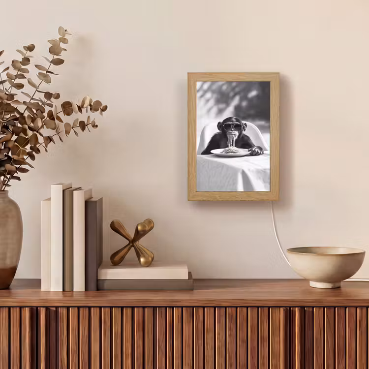 Aap - Spaghetti - Zonnebril - Zwart wit - Cool - Dier Light Box met kabel (Tafellamp) klein -sfeer2