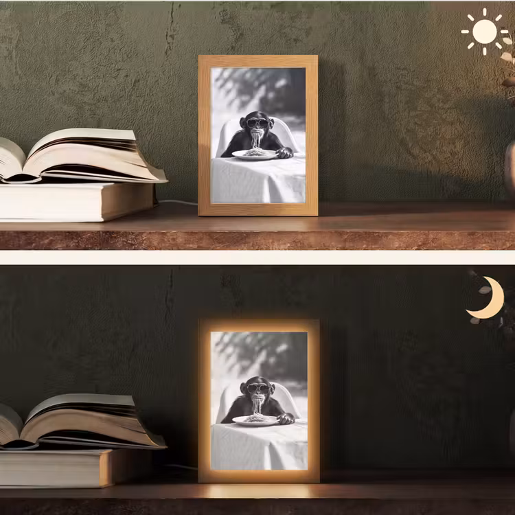 Aap - Spaghetti - Zonnebril - Zwart wit - Cool - Dier Light Box met kabel (Tafellamp) klein -sfeer3