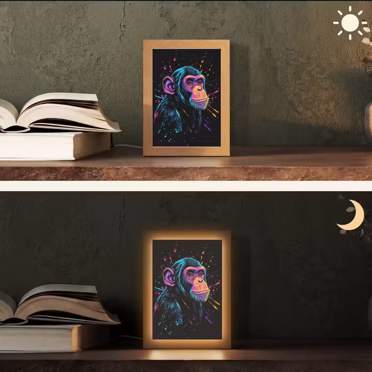 Aap - Verf - Neon - Kleur Light Box met kabel (Tafellamp) klein -sfeer3