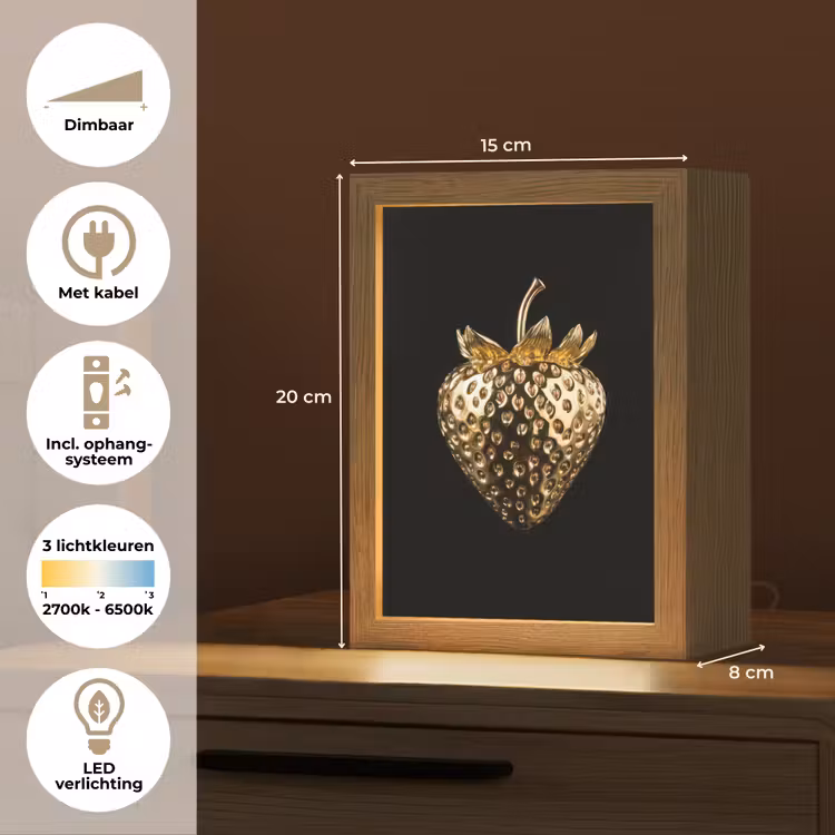 Aardbei - Goud - Zwart - Chrome Light Box met kabel (Tafellamp) klein -USP_NL