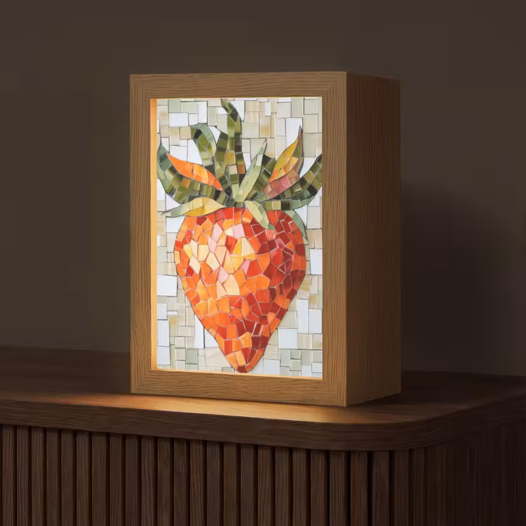 Aardbei - Rood - Mozaïek - Fruit Light Box met kabel (Tafellamp) klein -z3d_website