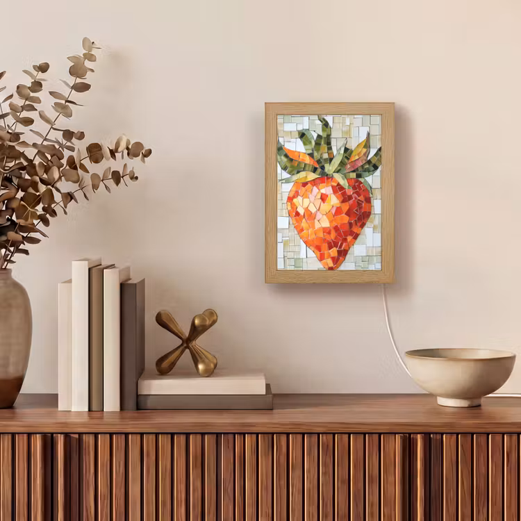 Aardbei - Rood - Mozaïek - Fruit Light Box met kabel (Tafellamp) klein -sfeer2