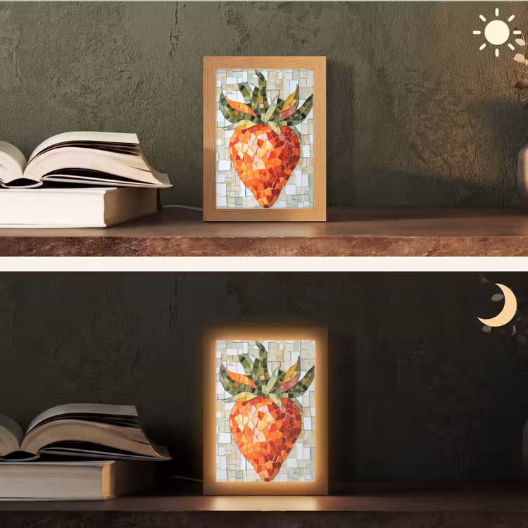 Aardbei - Rood - Mozaïek - Fruit Light Box met kabel (Tafellamp) klein -sfeer3