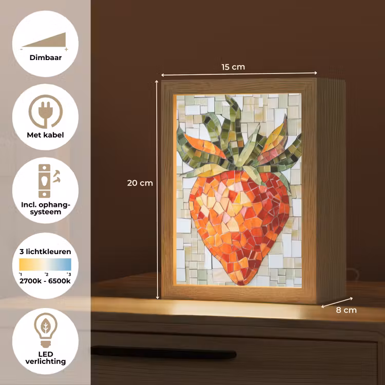 Aardbei - Rood - Mozaïek - Fruit Light Box met kabel (Tafellamp) klein -USP_NL