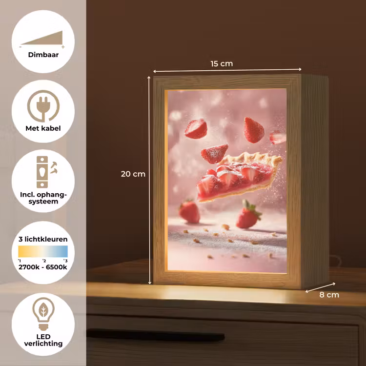 Aardbei - Taart- Eten - Roze Light Box met kabel (Tafellamp) klein -USP_NL