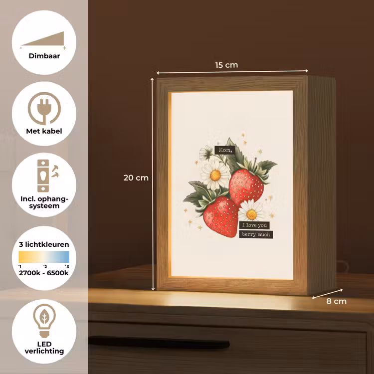 Aardbeien - Madeliefjes - Quote - Sterretjes Light Box met kabel (Tafellamp) klein -USP_NL
