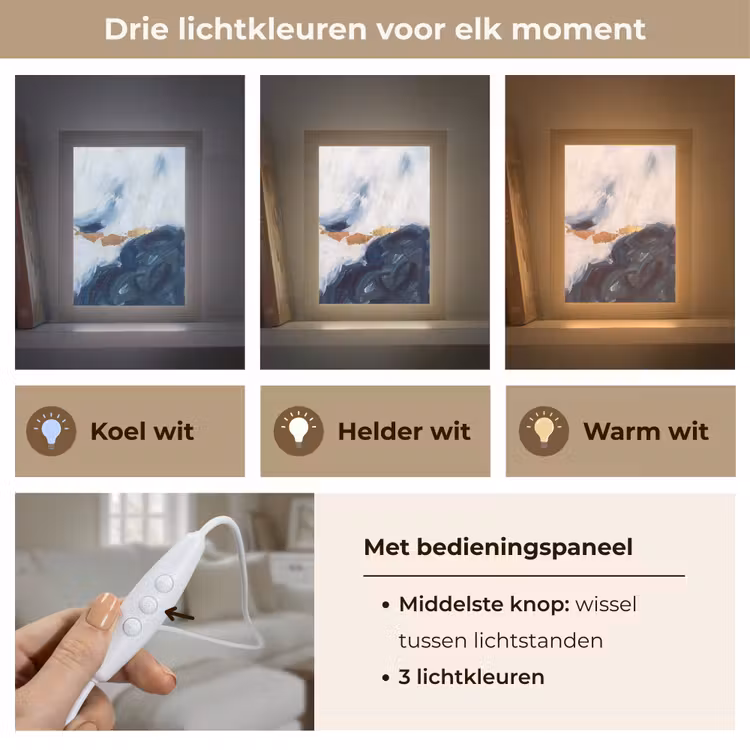 Abstract - Acryl - Blauw - Goud - Elegant Light Box met kabel (Tafellamp) klein -USP_lichtkleurNL