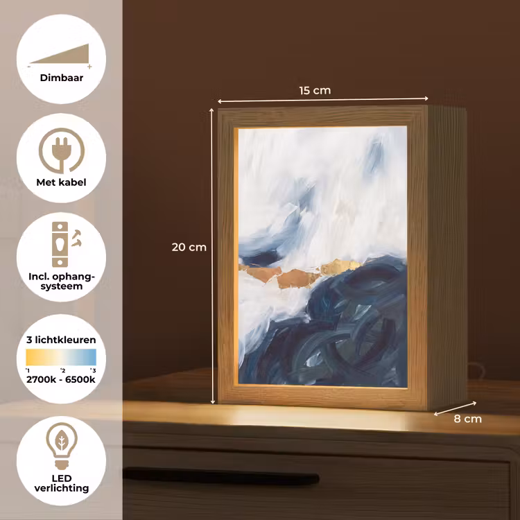 Abstract - Acryl - Blauw - Goud - Elegant Light Box met kabel (Tafellamp) klein -USP_NL