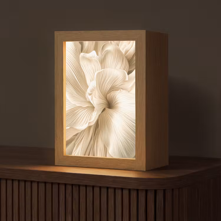 Abstract - Beige - Bloemen - Natuur Light Box met kabel (Tafellamp) klein -z3d_website