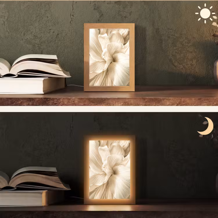 Abstract - Beige - Bloemen - Natuur Light Box met kabel (Tafellamp) klein -sfeer3