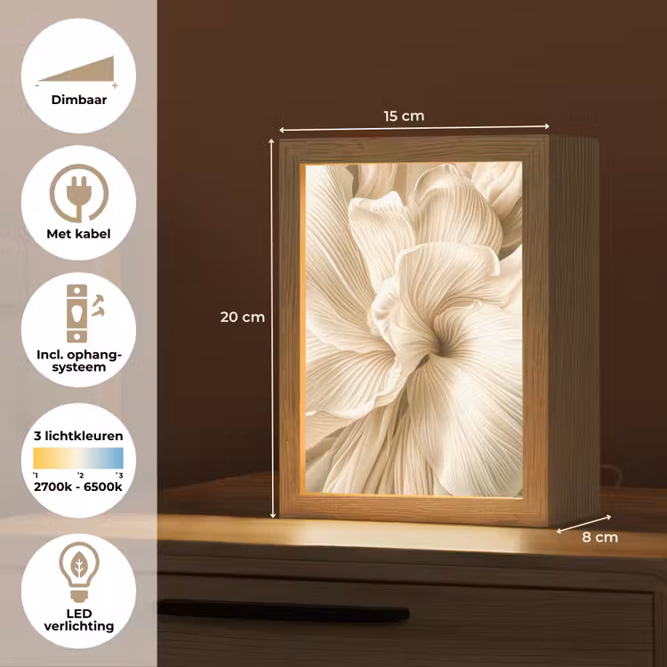 Abstract - Beige - Bloemen - Natuur Light Box met kabel (Tafellamp) klein -USP_NL
