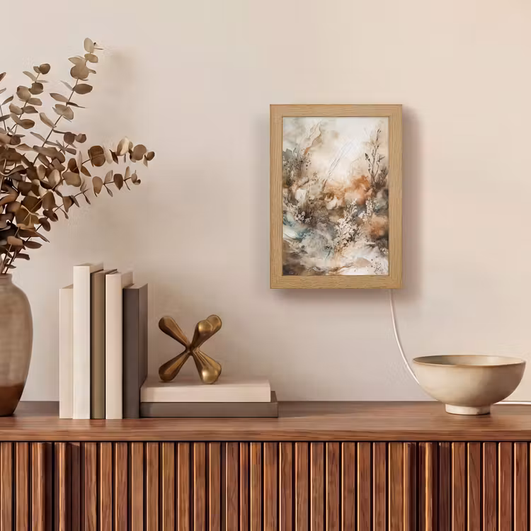 Abstract - Beige - Verf - Kunst - Natuur - Bloemen Light Box met kabel (Tafellamp) klein -sfeer2