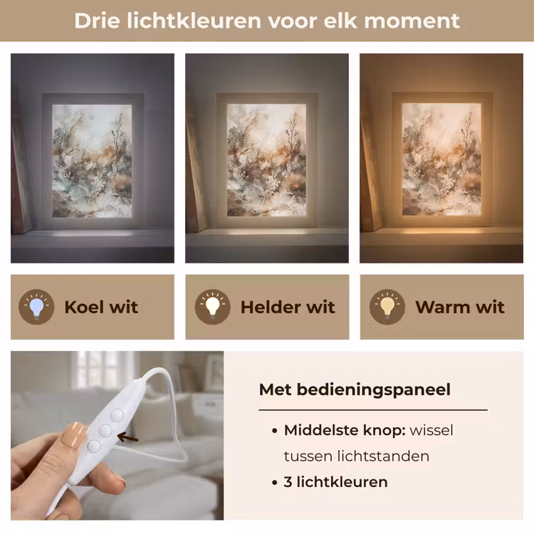 Abstract - Beige - Verf - Kunst - Natuur - Bloemen Light Box met kabel (Tafellamp) klein -USP_lichtkleurNL