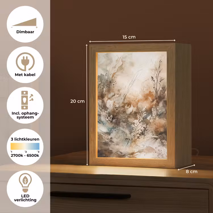Abstract - Beige - Verf - Kunst - Natuur - Bloemen Light Box met kabel (Tafellamp) klein -USP_NL