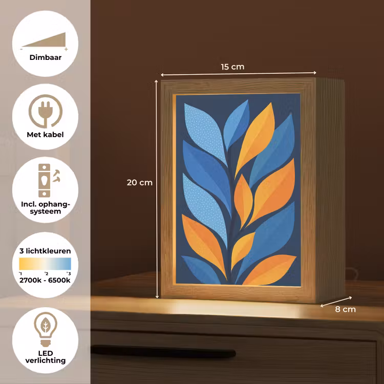 Abstract - Bladeren - Blauw Light Box met kabel (Tafellamp) klein -USP_NL