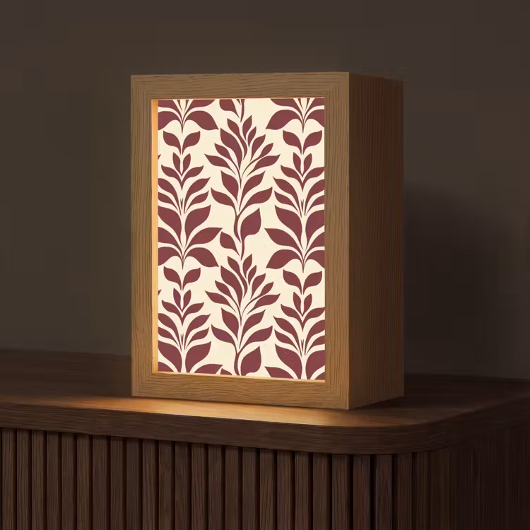 Abstract - Bladeren - Burgundy Light Box met kabel (Tafellamp) klein 925 -z3d_website