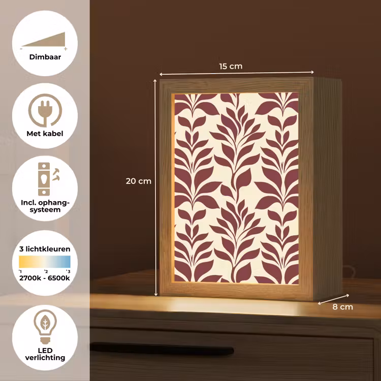 Abstract - Bladeren - Burgundy Light Box met kabel (Tafellamp) klein 925 -USP_NL