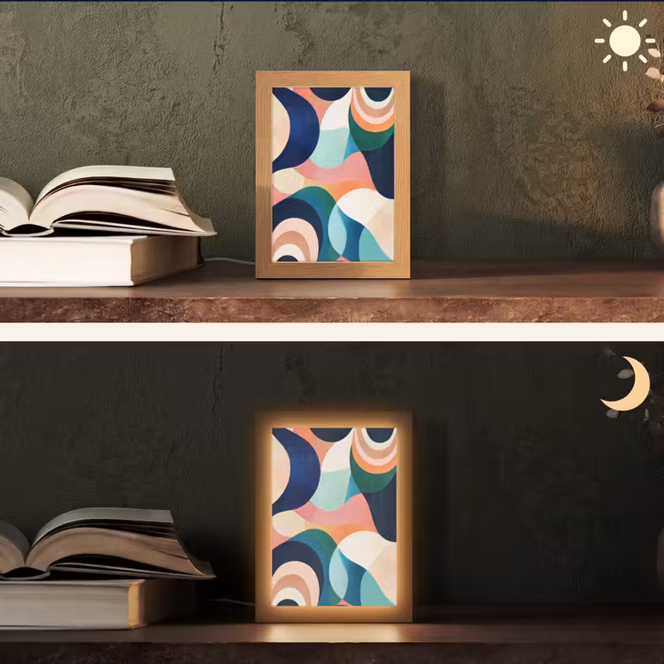 Abstract - Blauw - Roze Light Box met kabel (Tafellamp) klein -sfeer3