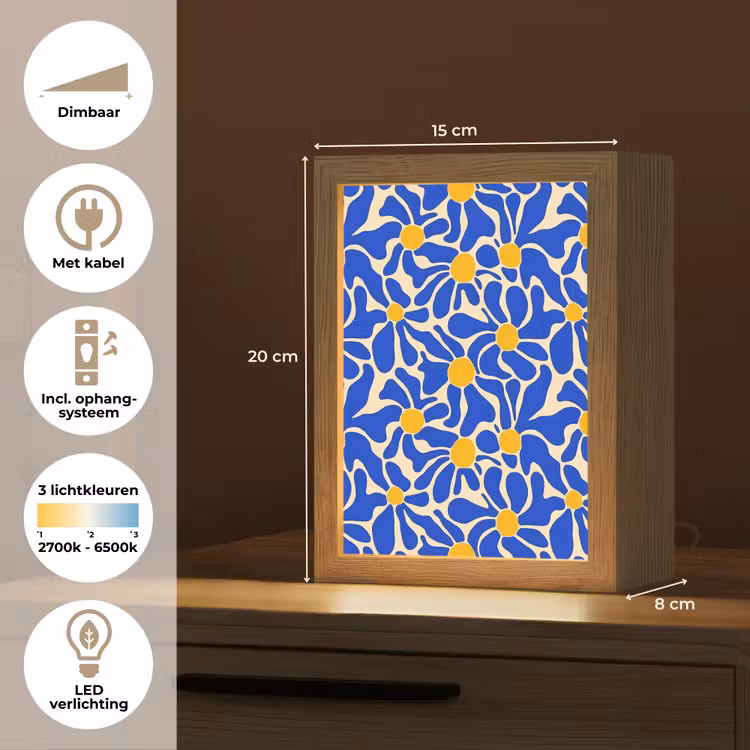 Abstract - Bloem - Blauw Light Box met kabel (Tafellamp) klein 925 -USP_NL