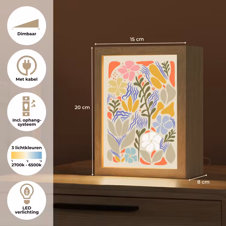 Abstract - Bloemen - Bladeren Light Box met kabel (Tafellamp) klein -USP_NL