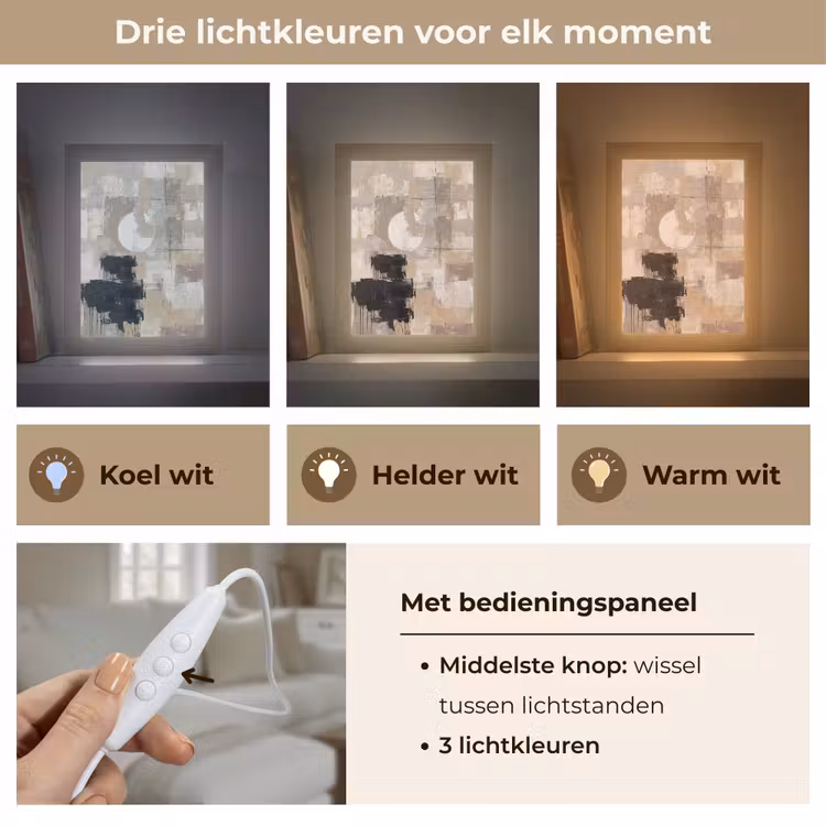 Abstract - Cirkel - Modern - Beige - Zwart - Minimalistisch Light Box met kabel (Tafellamp) klein -USP_lichtkleurNL